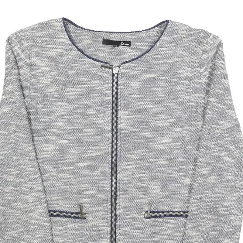 Etam Womens Grey Cotton Blend Zip Jacket Xs Knit Textured Casual Outerwear 2