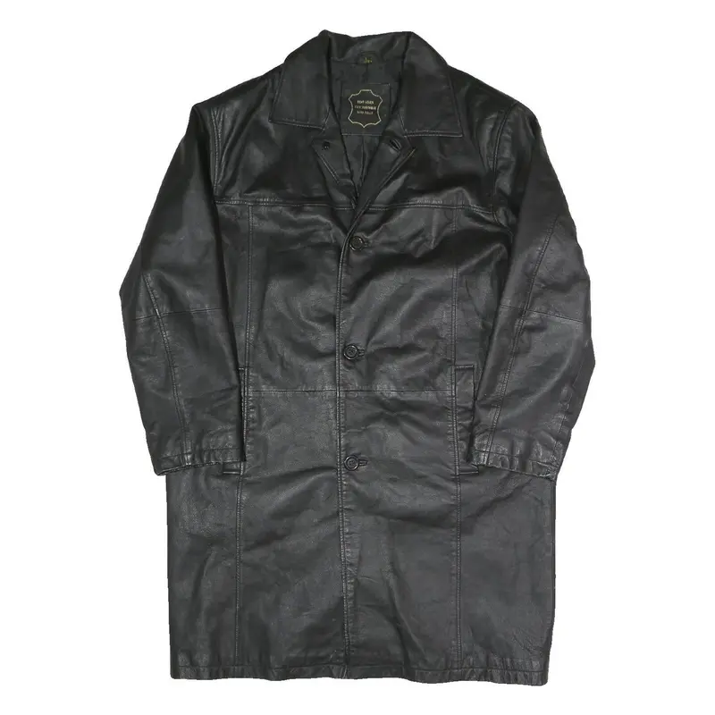 Etch Leder Mens Black Leather Button Jacket L Leather Classic Button Closure 1