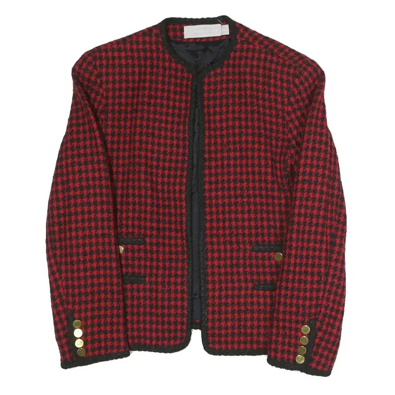Evan Picone Womens Red & Black Houndstooth Classic Jacket S Polyester Blend 1