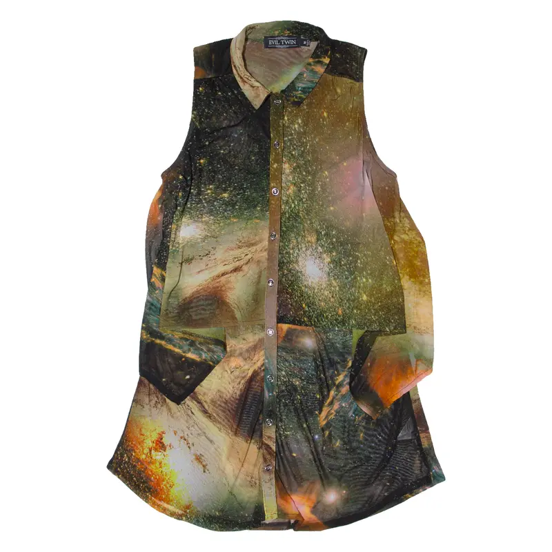 Evil Twin Galaxy Design Womens Shirt Dress Black Sleeveless Knee Length M 1