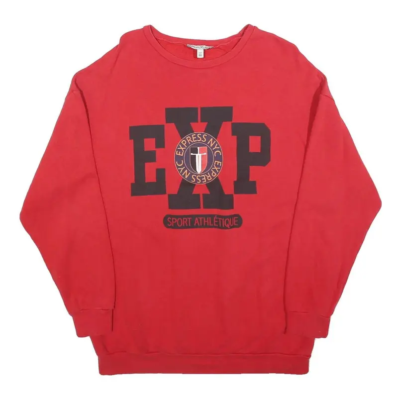Express Mens Red Crew Neck S Sweatshirt Cotton Blend Pullover Printed Logo 1