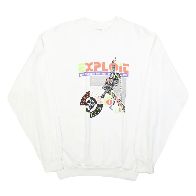 Express Wear Mens White Freestyle Graphic Crew Neck M Cotton Blend Sweatshirt 1