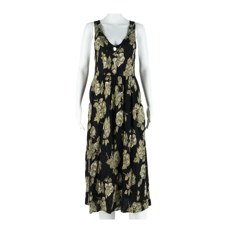 Express Womens A-Line Dress Black 90S Floral Sleeveless Long Xs 1