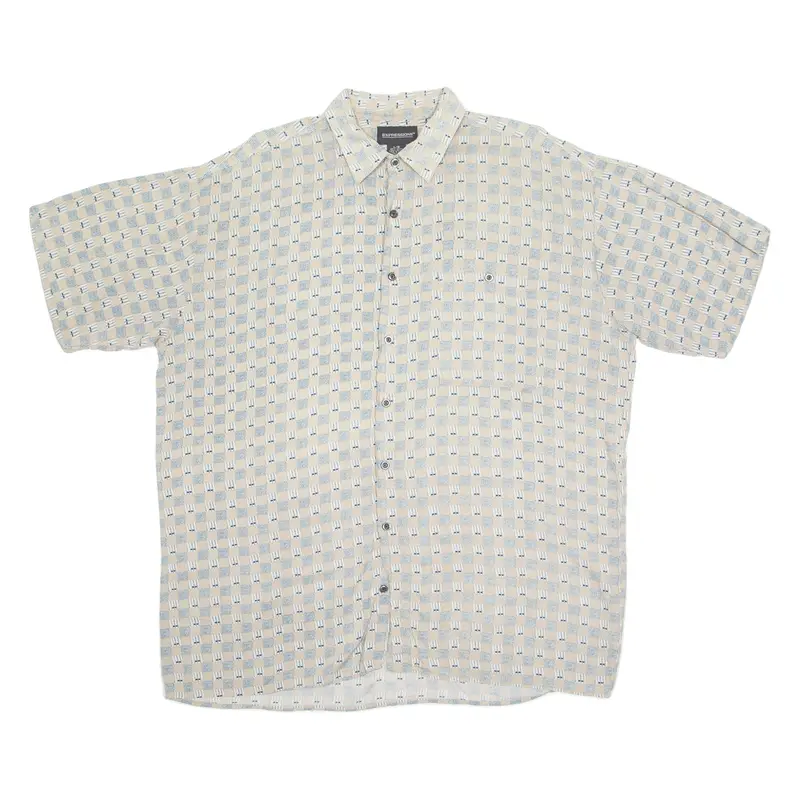 Expressions Mens Shirt Beige Geometric L 1