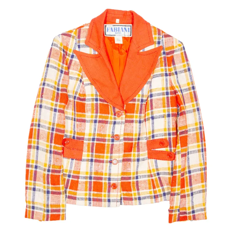 Fabiani Roma Womens Blazer Coat Orange Viscose Check S 1