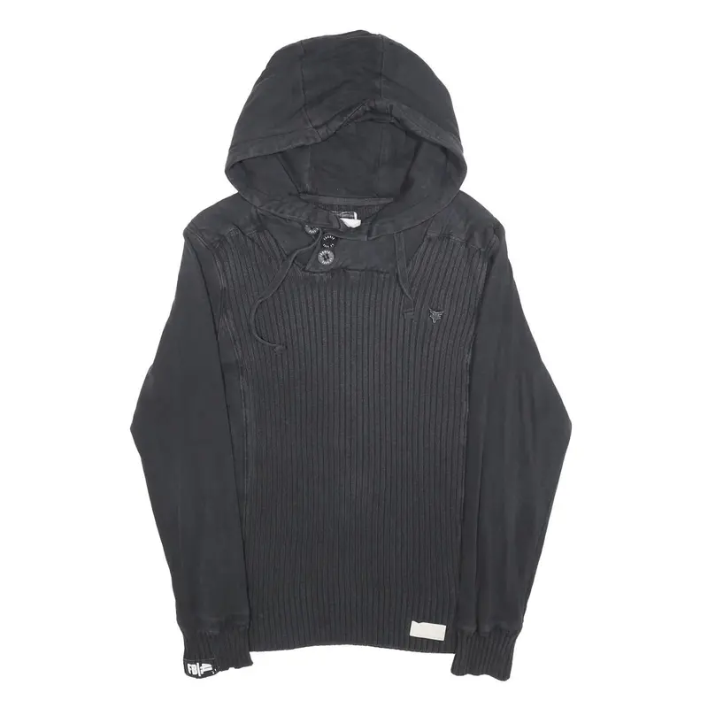 Fabric Of Life Mens Black Cotton Blend Pullover Hoodie S Ribbed Panel 1