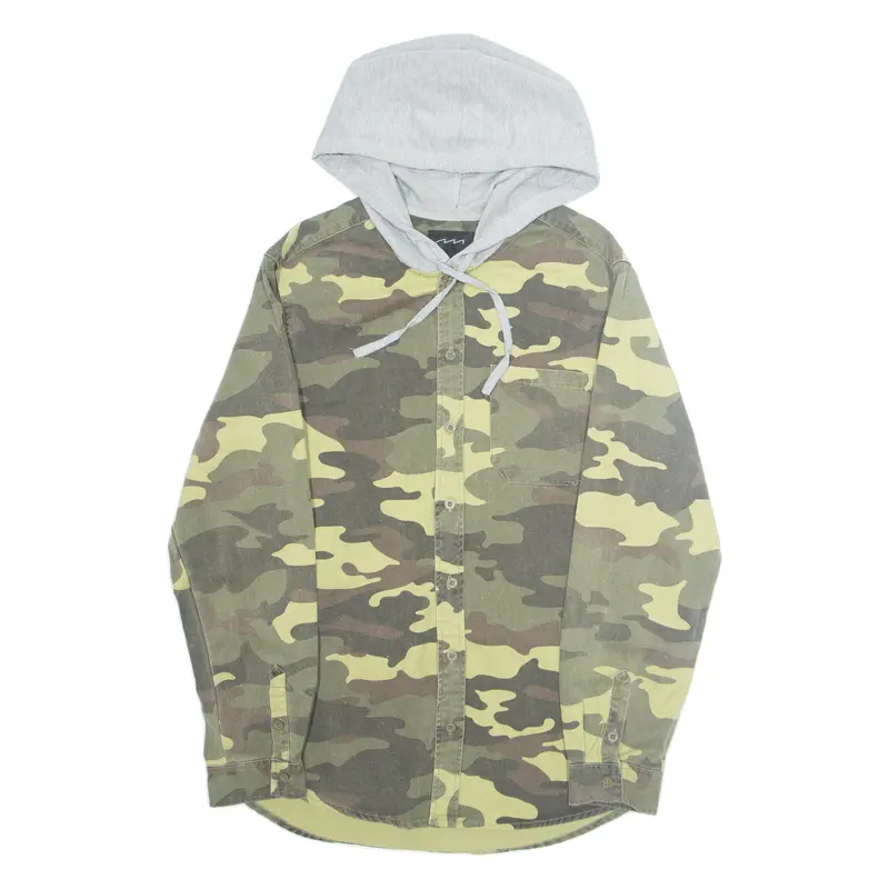 Factorise Hooded Mens Shirt Green Camouflage Long Sleeve M 1