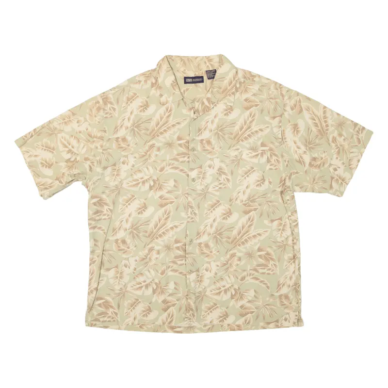 Faded Glory Mens Hawaiian Shirt Beige Crazy Pattern L 1