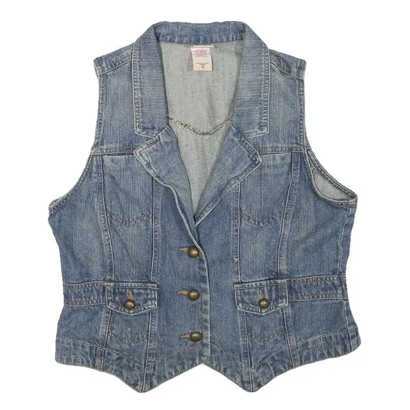 Faded Glory Womens Blue Denim Button Jacket S Cotton Blend Sleeveless Casual 1