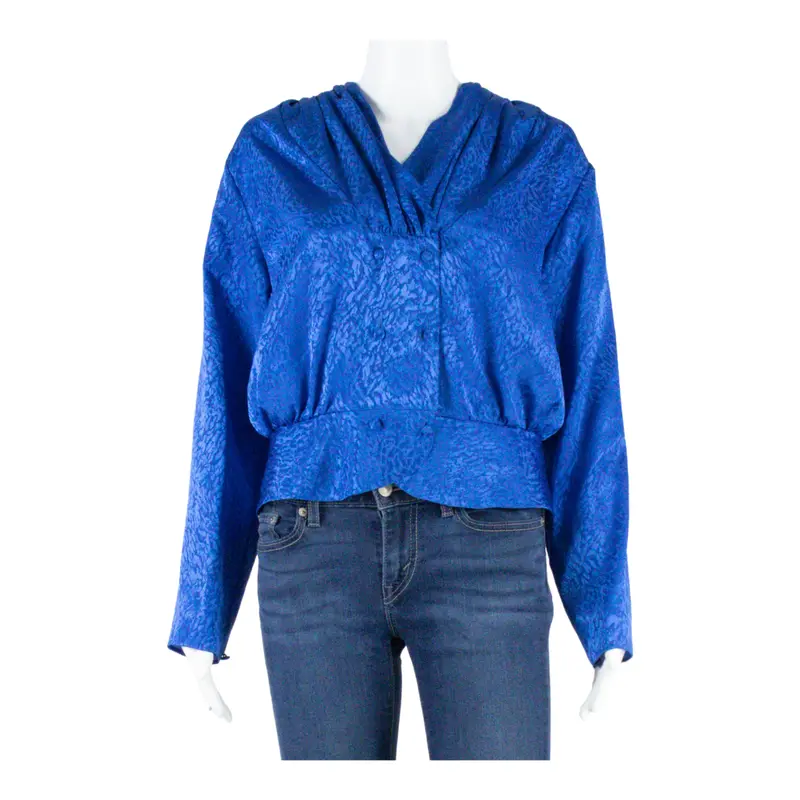 Faraday Womens Wrap Blouse Blue V-Neck Long Sleeve S 1