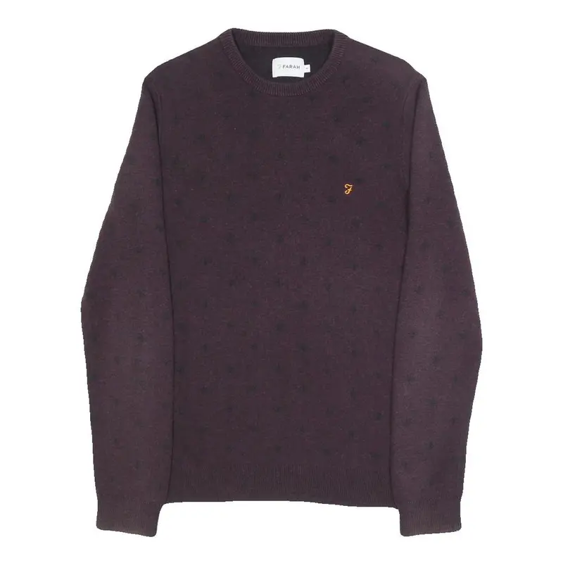 Farah Mens Maroon Patterned Wool Blend Crew Neck Basic Knit M Jumper 1