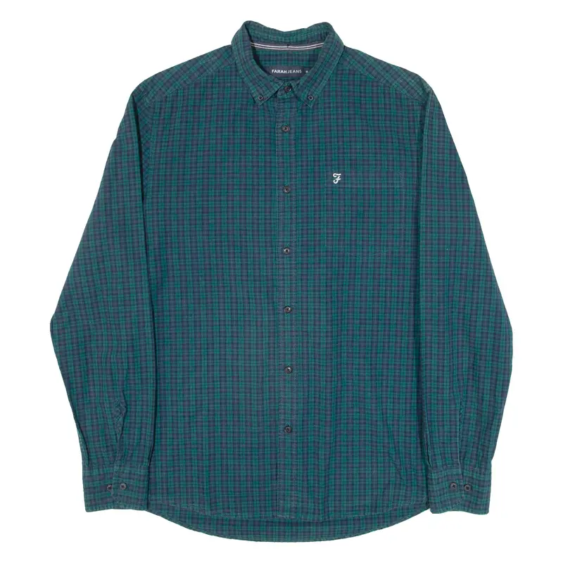 Farah Modern Fit Mens Shirt Green Check Long Sleeve M 1