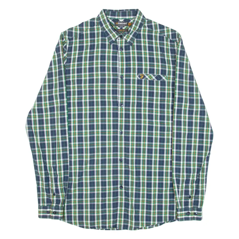 Farah Slim Fit Mens Shirt Blue Check Long Sleeve S 1