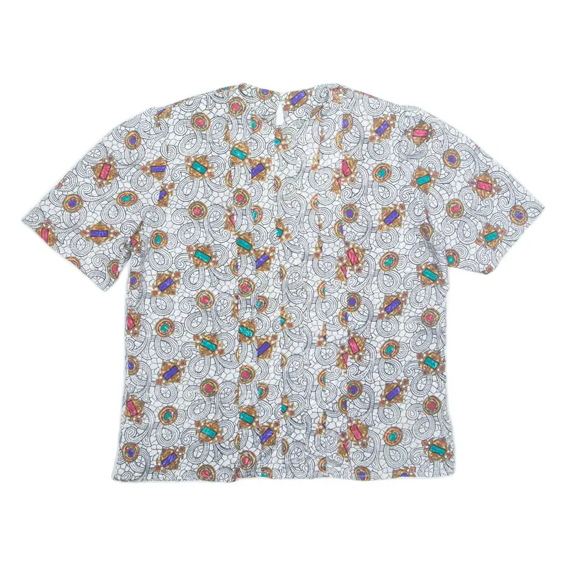 Fashion Star Womens Printed Shirt White Crazy Pattern L 1