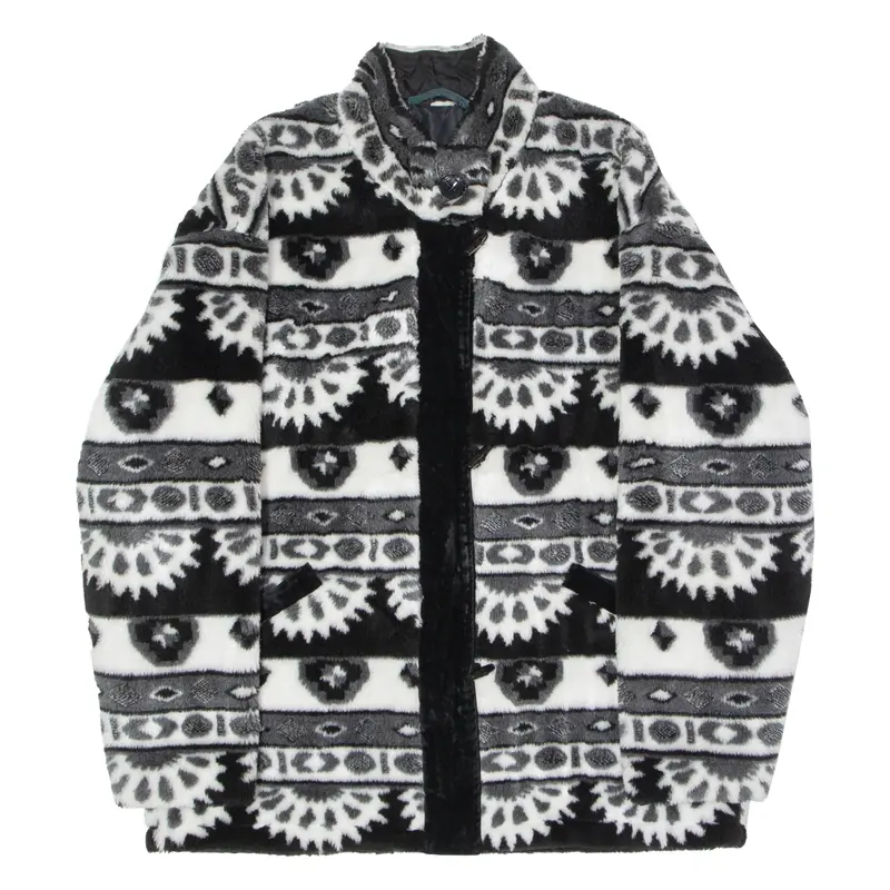 Faux Fur Womens Fleece Jacket White 90S Geometric L 1