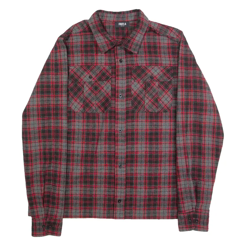 Favela Mens Flannel Shirt Red Plaid Long Sleeve M 1