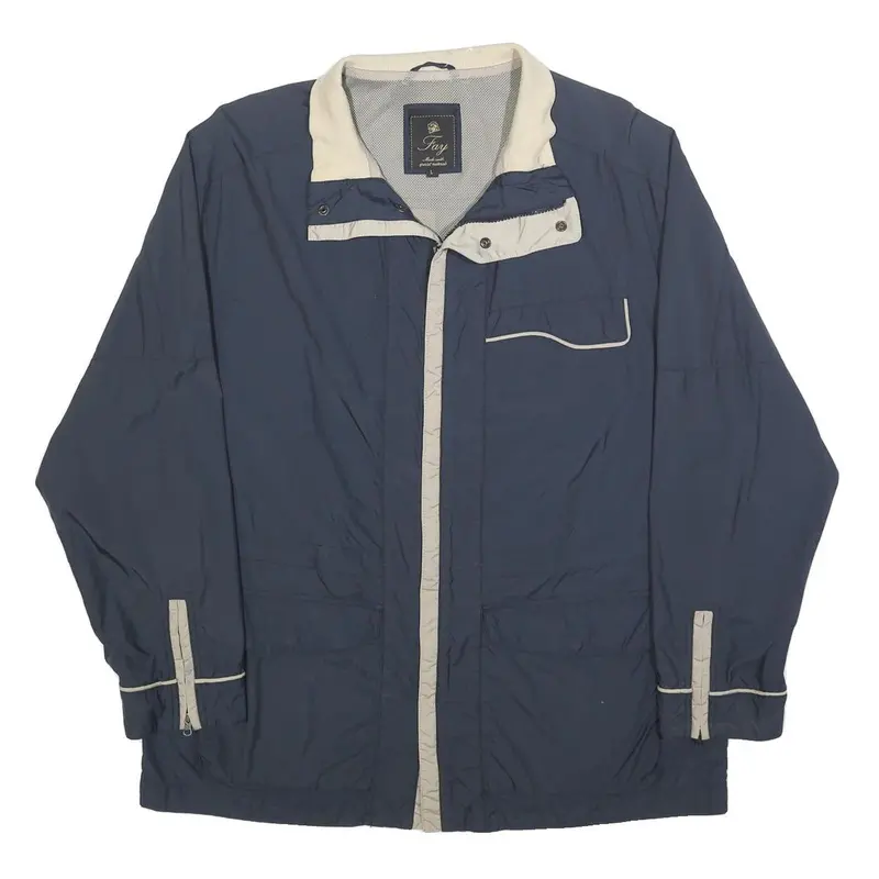 Fay Mens Blue & Cream Jacket L Polyester Blend Zip Plain Casual 1