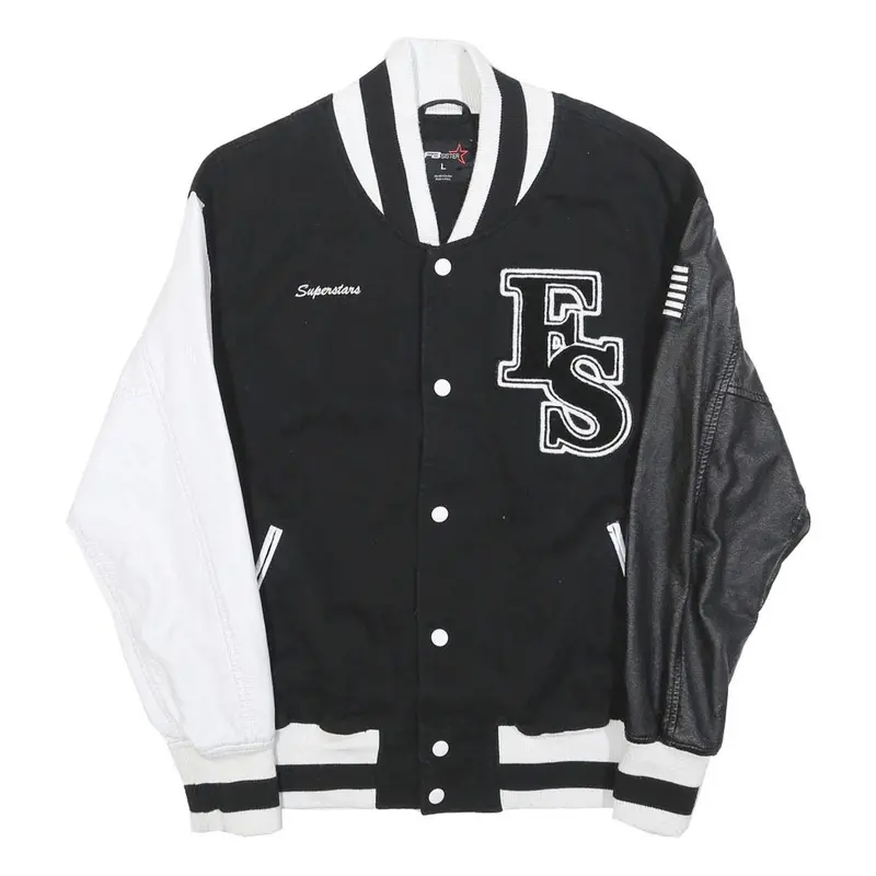 Fb Sister Boys Black & White Letterman Style Button L Cotton Blend Jacket 1