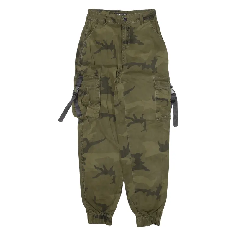 Fb Sister Cargo Camo Womens Trousers Green Relaxed Tapered W24 L26 1