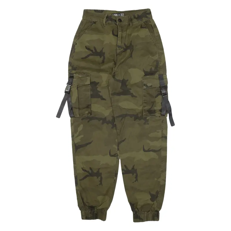 Fb Sister Cargo Camo Womens Trousers Green Relaxed Tapered W25 L27 1