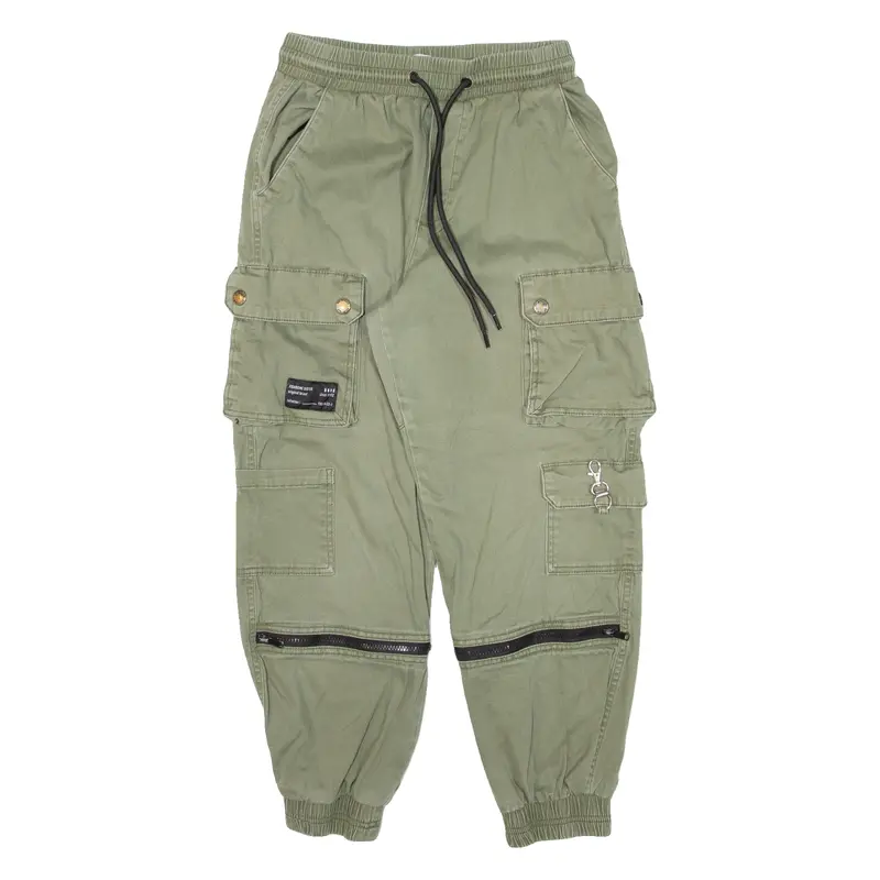 Fb Sister Cargo Womens Trousers Green Relaxed Tapered W26 L25 1