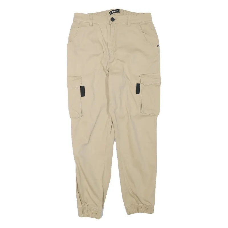 Fb Sister Womens Beige Relaxed Cargo Trousers W29 L27 Cotton Blend Zip 1