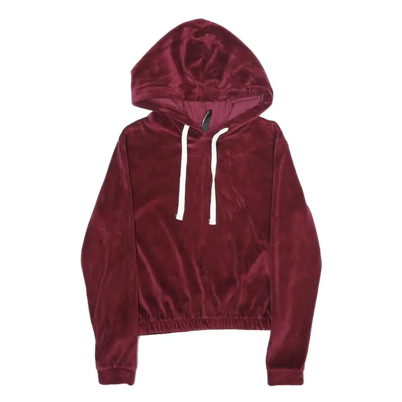 Fb Sister Womens Burgundy Velvet Pullover Hoodie Xs Soft Luxe Comfort Fit 1