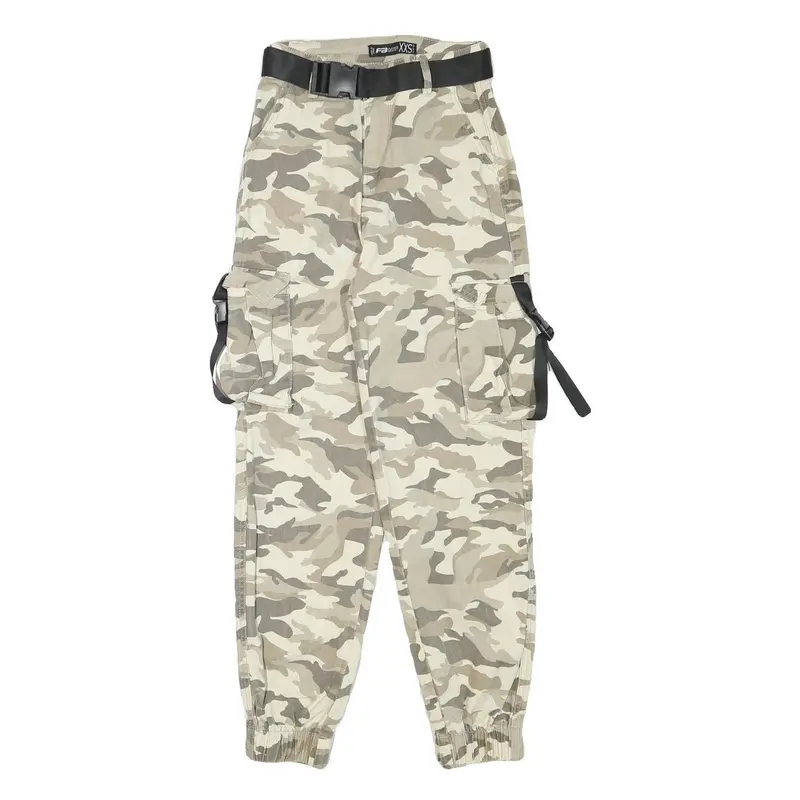 Fb Sister Womens Cotton Blend Beige Camouflage Relaxed Cargo Trousers W22 L26 1