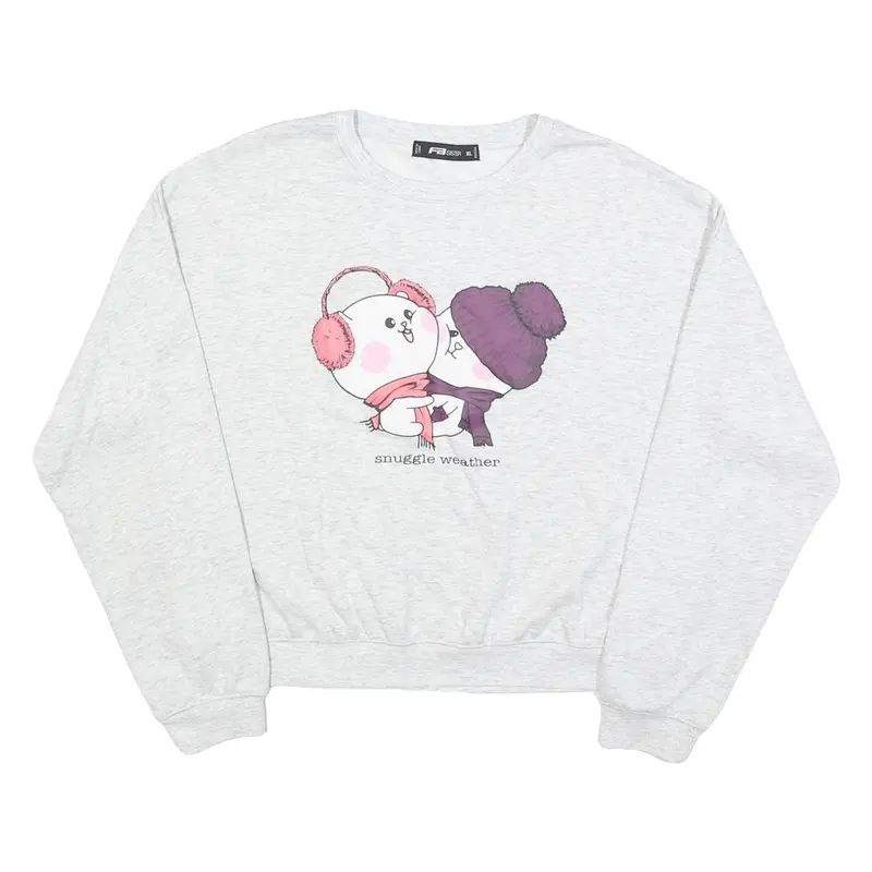 Fb Sister Womens Grey Sweatshirt Xl Cute Cartoon Print Crew Neck Long Sleeve 1
