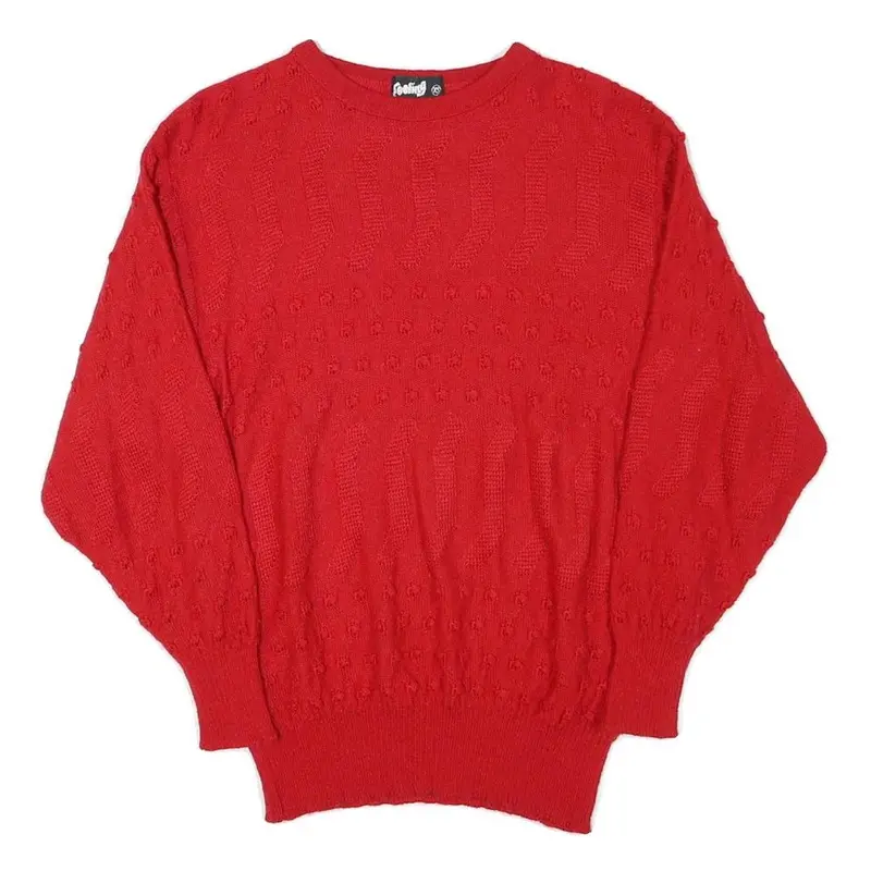 Feeling Womens Red Plain Jumper Crew Neck Basic Knit Xs Wool Blend Winter Layer 1