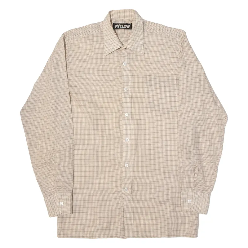 Fellow Mens Shirt Beige Check Long Sleeve S 1