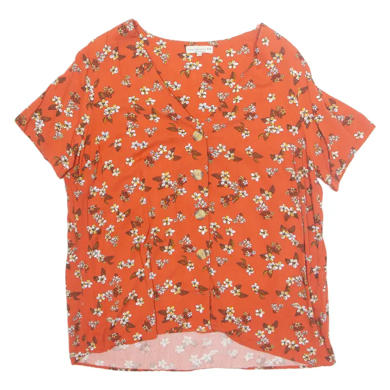 F&F Womens Printed Top Orange V-Neck Viscose Floral Uk 20 1