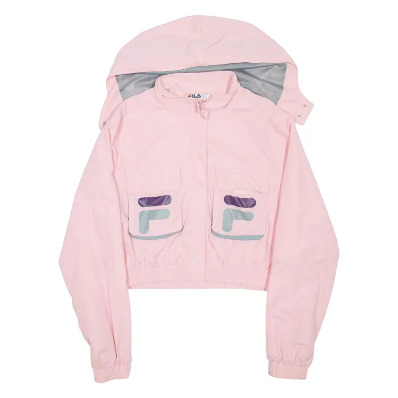 Fila Cropped Womens Jacket Pink Nylon Hooded L 1