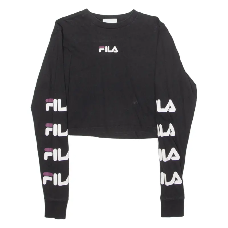 Fila Cropped Womens T-Shirt Black Long Sleeve Crew Neck Xs 1