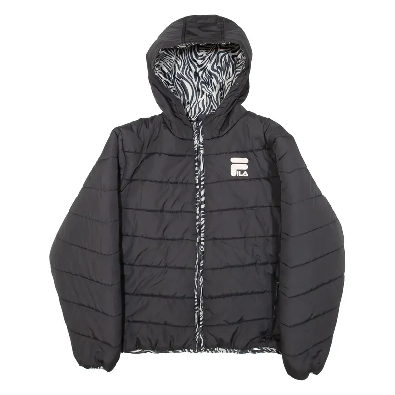 Fila Insulated Womens Puffer Jacket Black Hooded Xl 1