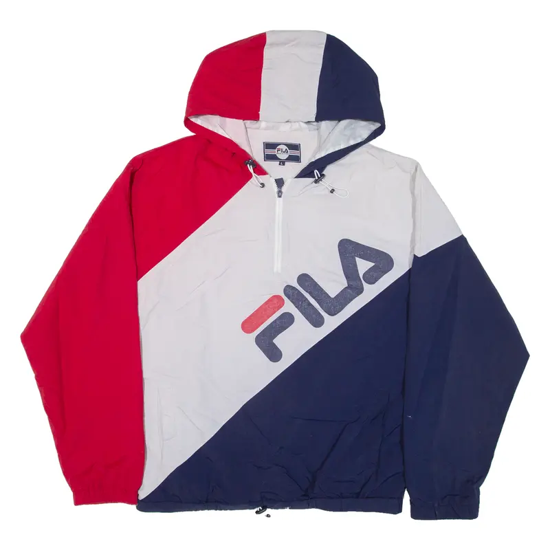 Fila Mens Anorak Jacket Blue Nylon Hooded Colourblock L 1