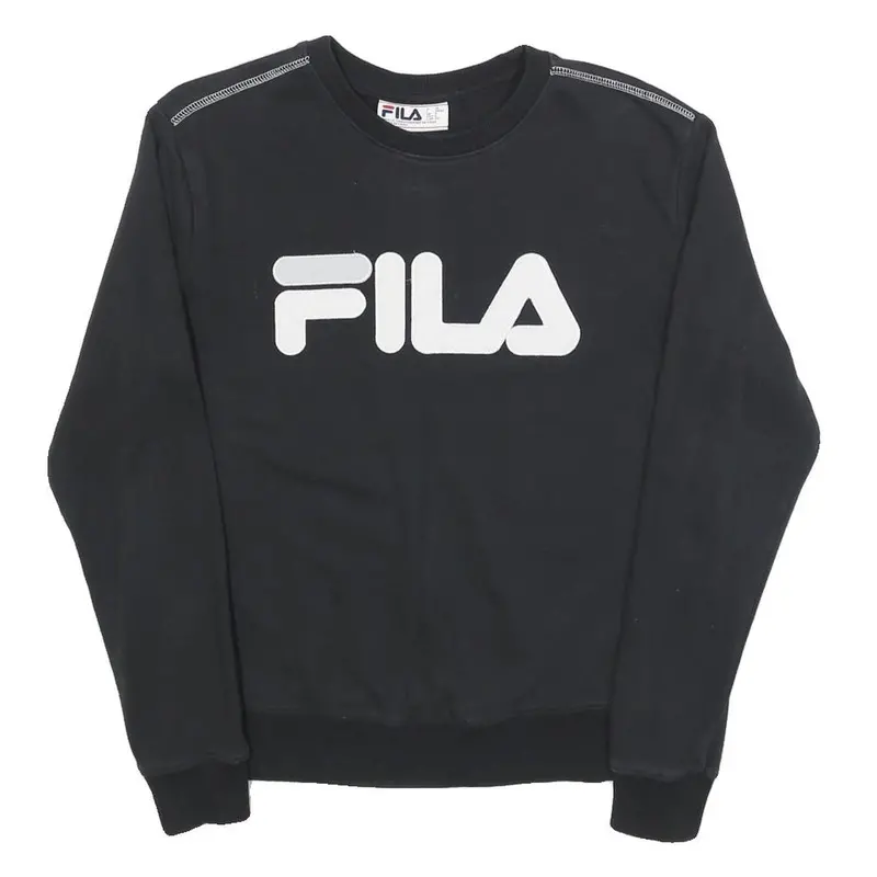 Fila Mens Black Cotton Blend Crew Neck Sweatshirt S Branded Logo Pullover 1