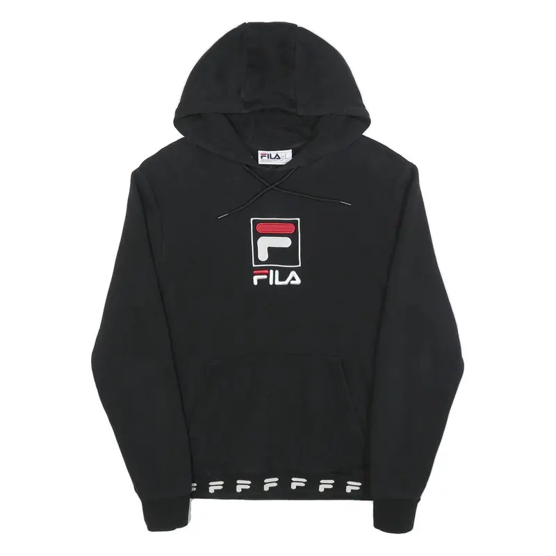 Fila Mens Black Cotton Blend Pullover Hoodie M Logo Embroidered 1