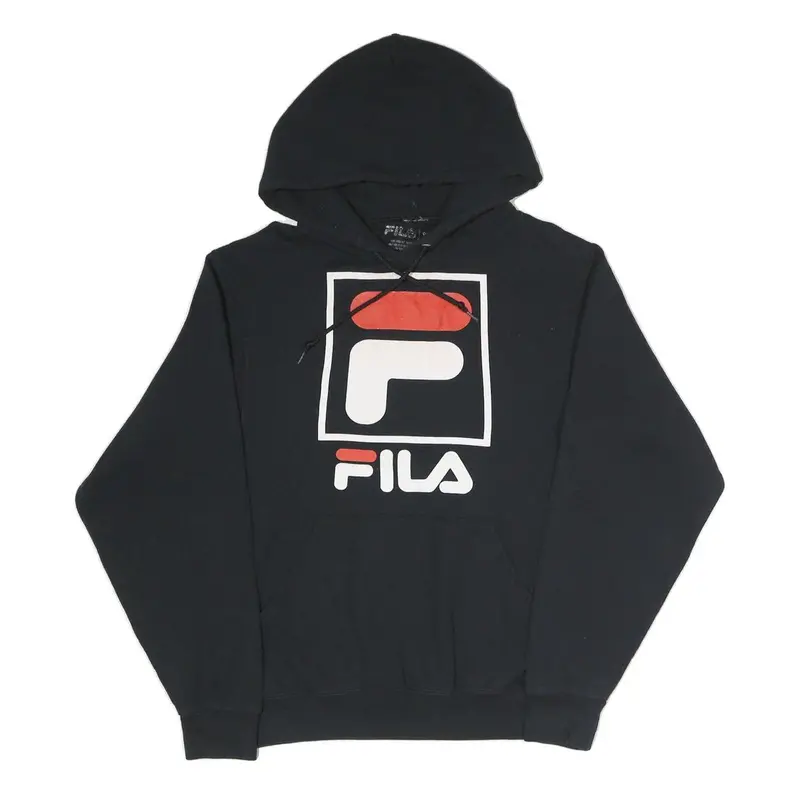 Fila Mens Black Cotton Blend Pullover Hoodie S Large Logo Print Comfort 1