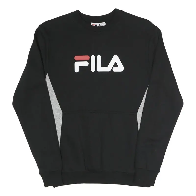 Fila Mens Black & Grey Cotton Blend Crew Neck Xs Sweatshirt Pullover Logo 1