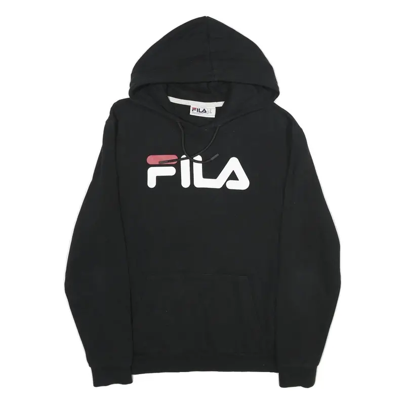 Fila Mens Black Hoodie M Cotton Blend Pullover Logo Print Casual 1
