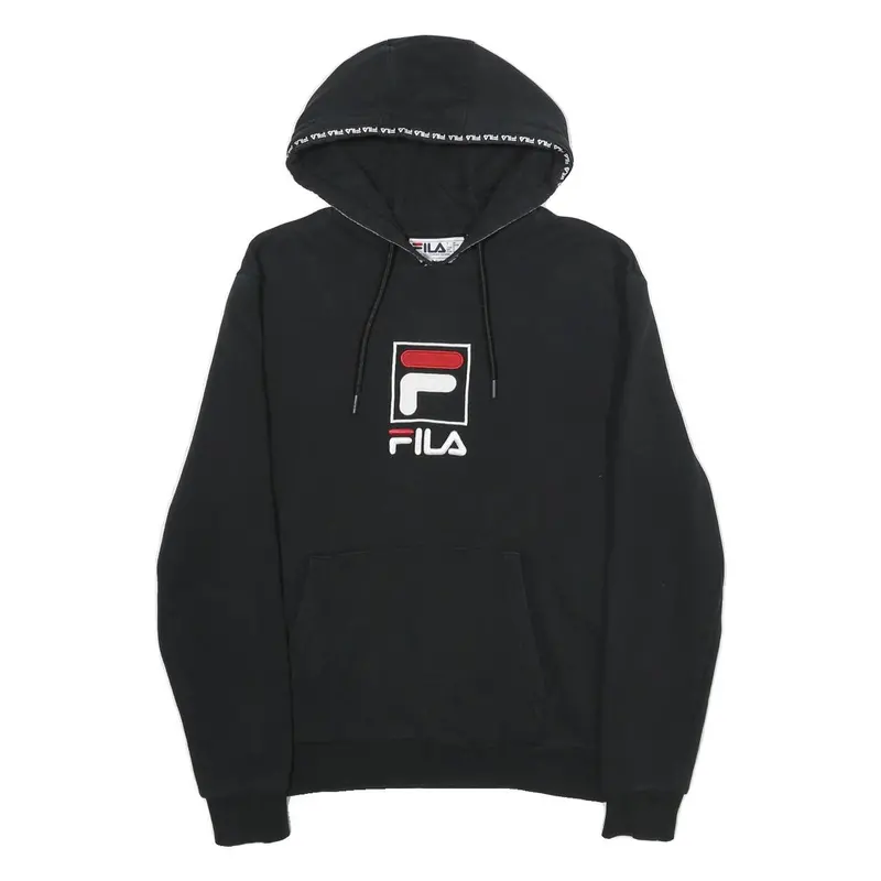 Fila Mens Black Pullover Hoodie S Logo Embroidered Cotton Blend Sweatshirt 1