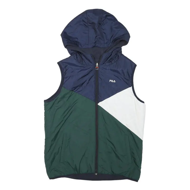 Fila Mens Blue Green & White Hooded Jacket Xs Polyester Blend Colourblock Zip 1