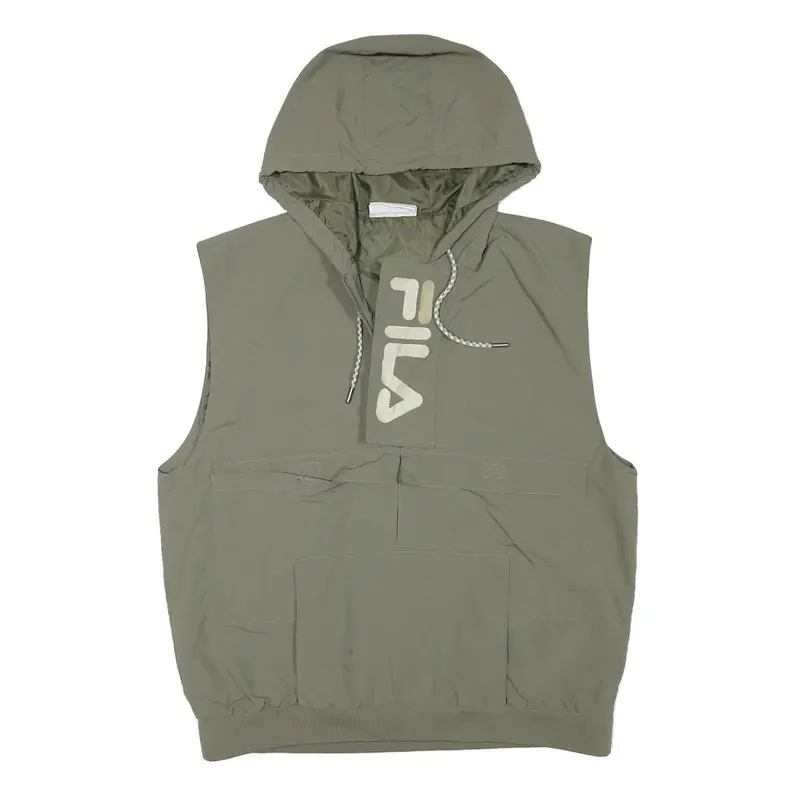 Fila Mens Green Sleeveless Zip Jacket L Polyester Blend Plain Hooded Casual 1