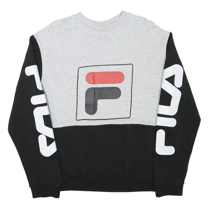 Fila Mens Grey & Black Logo Crew Neck M Sweatshirt Cotton Blend Casual Comfort 1