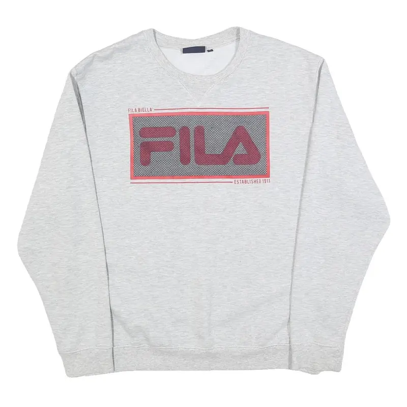 Fila Mens Grey Cotton Blend Crew Neck Sweatshirt Xl Logo Print Casual Top 1