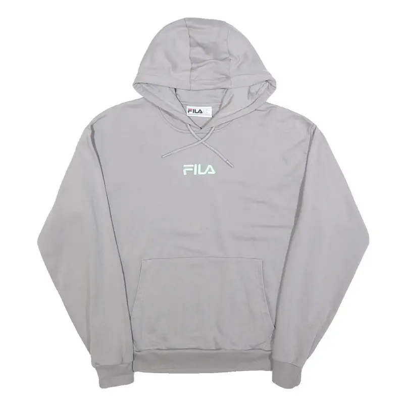 Fila Mens Grey Logo Pullover Hoodie S Cotton Blend Casual Sportswear 1