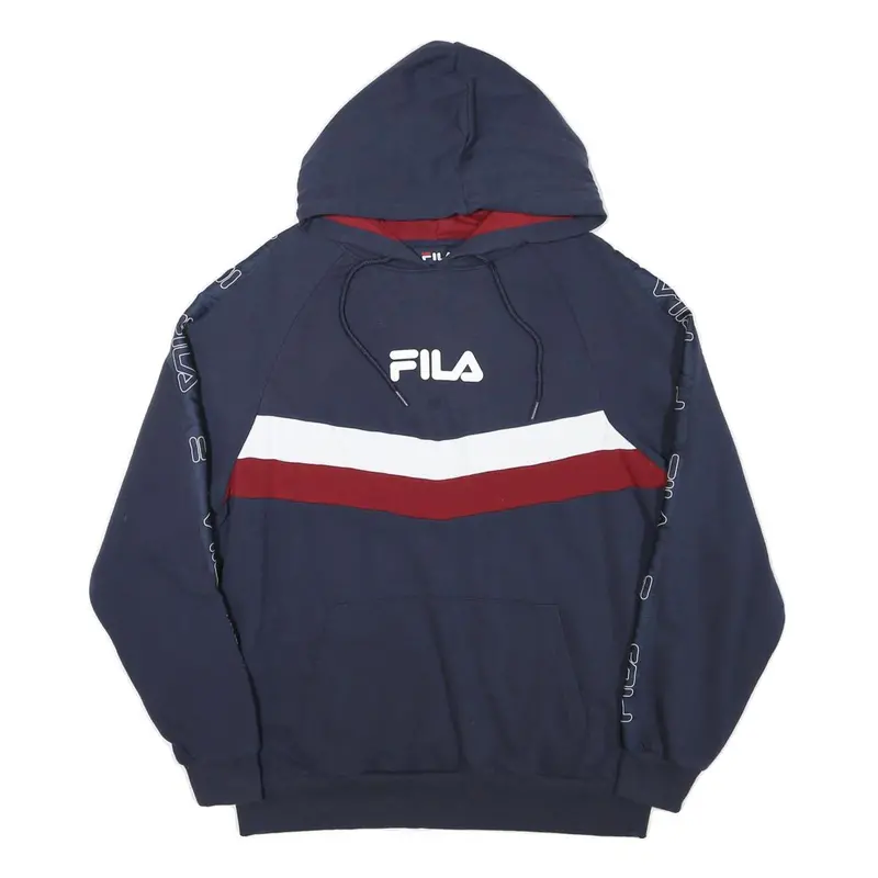Fila Mens Navy Blue Red & White Hoodie M Logo Printed Casual Pullover 1