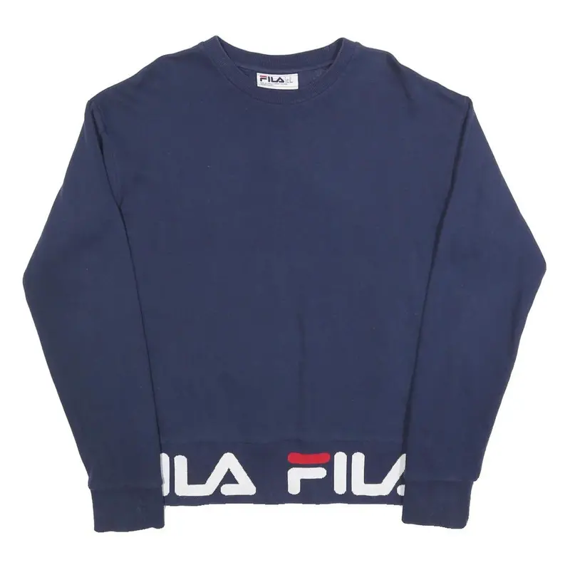 Fila Mens Navy Crew Neck M Cotton Blend Logo Print Sweatshirt Pullover 1