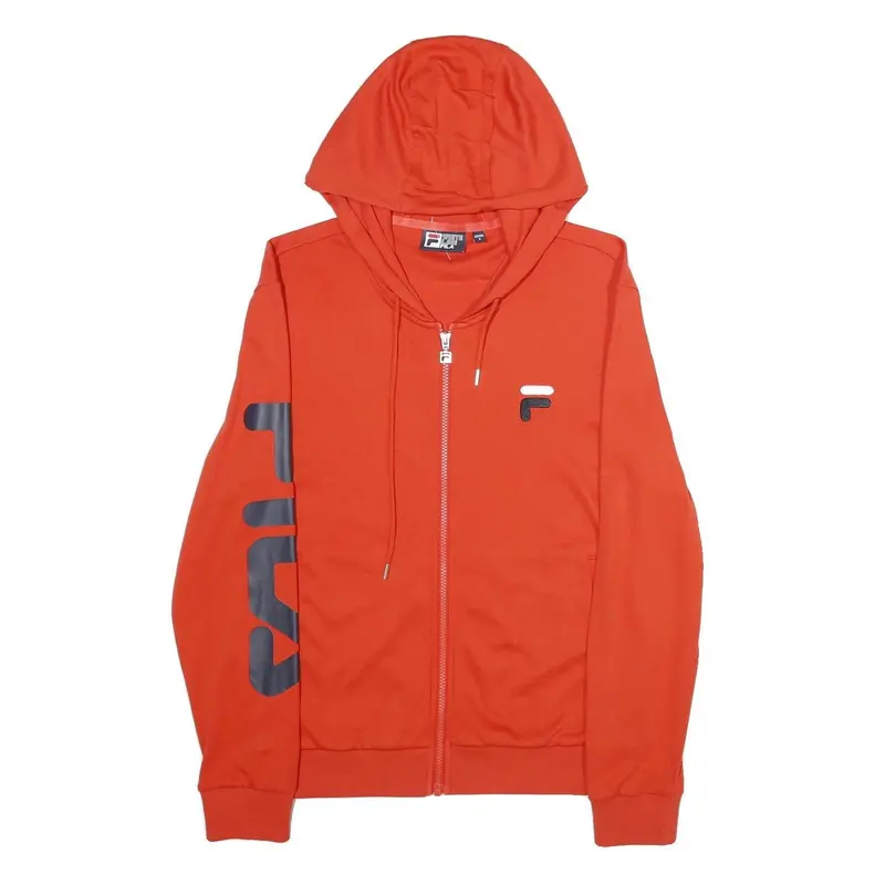 Fila Mens Red Full Zip Hoodie S Printed Logo Sleeve Sportswear 1